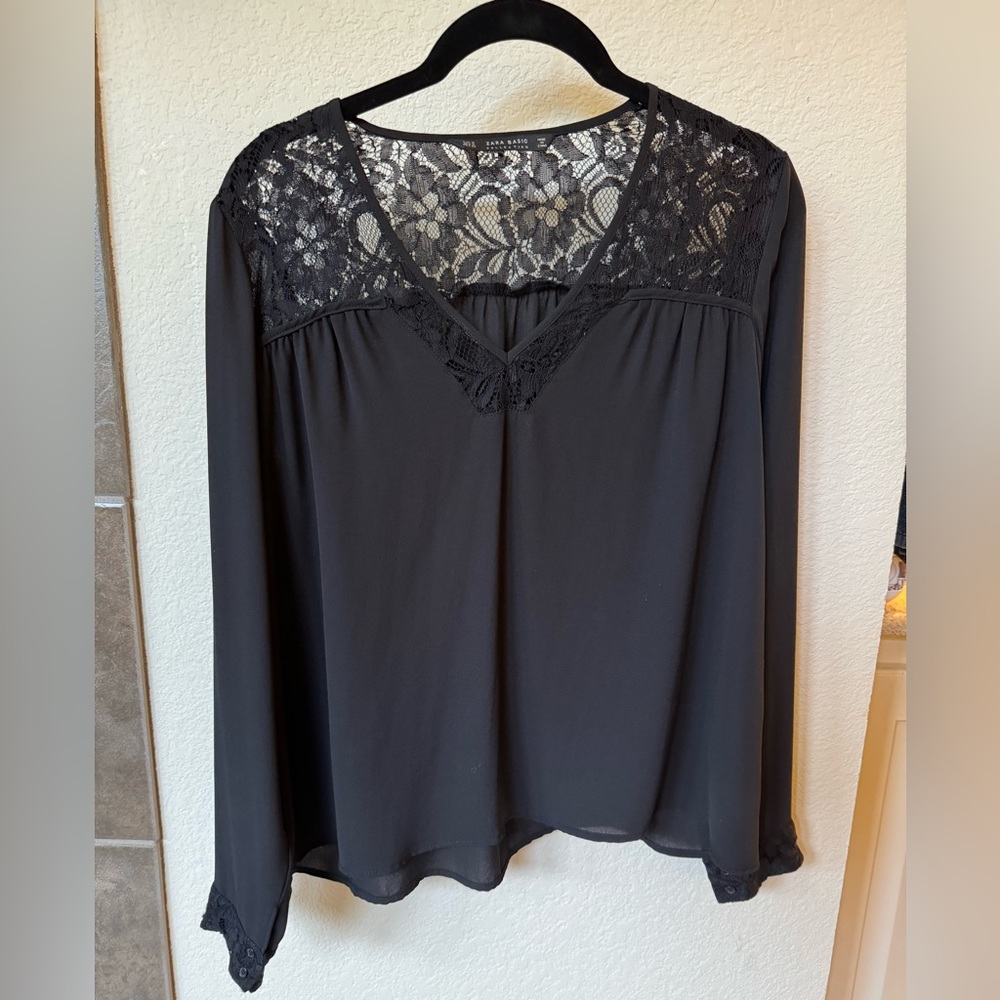 Zara Black Blouse with Lace inset
